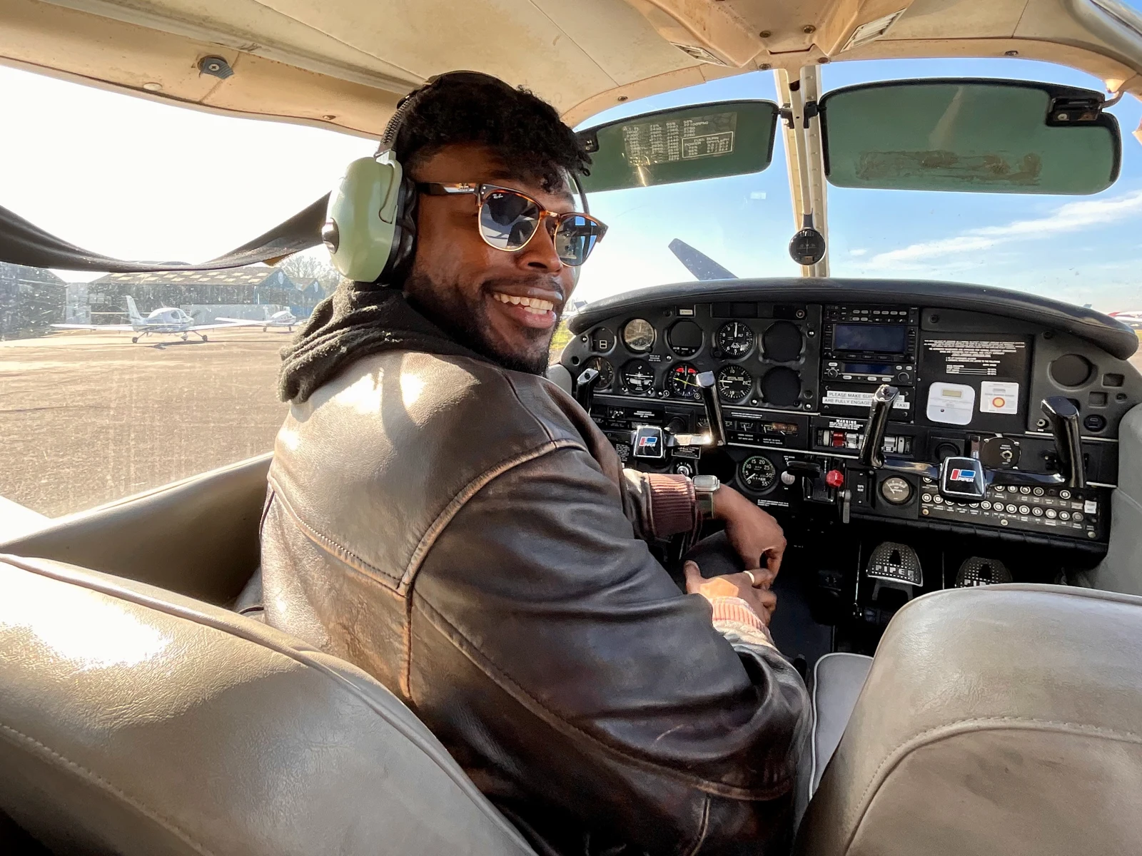 Justin in the cockpit during his flight-training journey