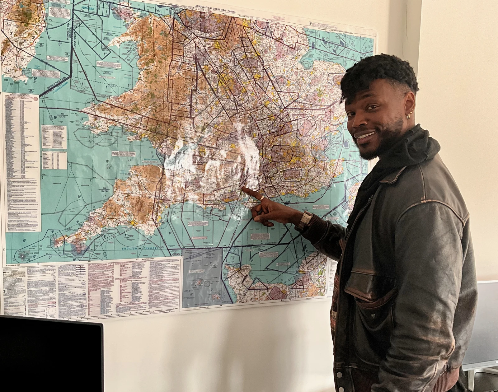 Justin reviewing an aviation chart before a flying lesson